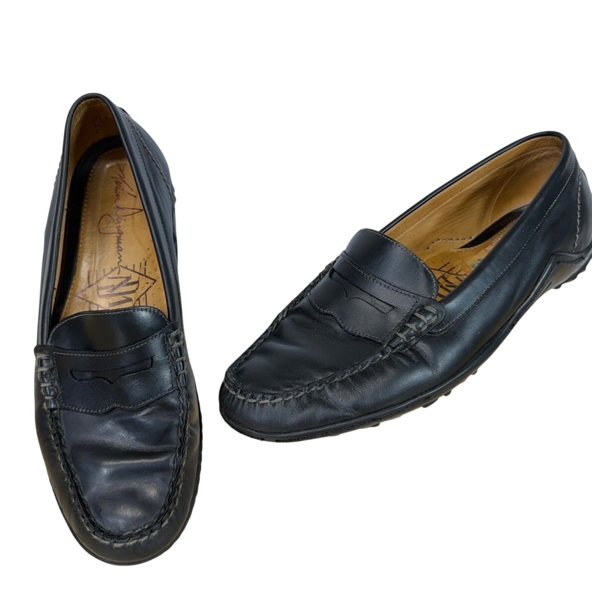 Martin Dingman Mens Loafers Black Leather Penny Driving Shoes Size 8.5m